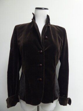 AKRIS PUNTO Jacket SWITZERLAND cotton VELVET leather trim 4